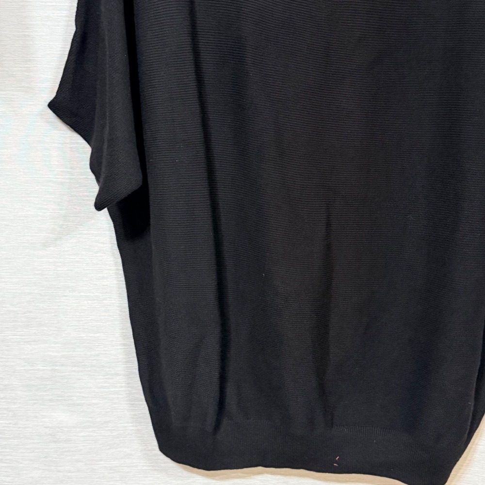 Quince Black Cotton Cashmere Link-Stitch Dolman Sweater XL Short Sleeve Scoop - Picture 5 of 9